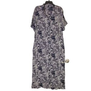 Endless Options Women's Plus size 2X black white Paisley Maxi  shirtdress